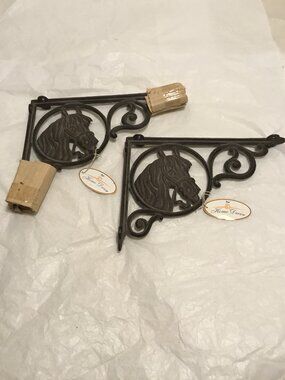 Set of Home Decor cast iron horse wall or shelf brackets or flower hangers